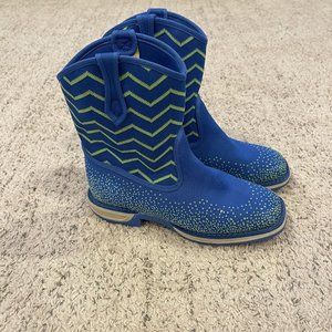 Laredo Kids Ziggy Perform Air Cowboy Boots - Square Toe Size 3 Unisex Blue Green
